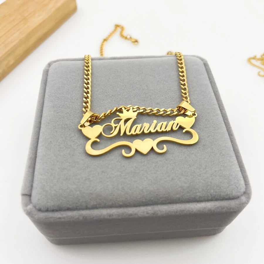 Acheerup Personalized Customized Name Necklace for Women Stainless Steel 2 Hook Crown Cuban Chain Pendant Jewelry Birthday Gift