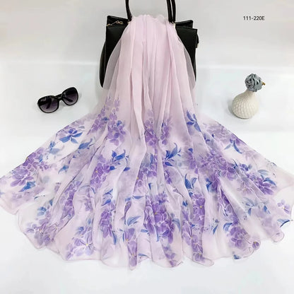 2025 Silk Scarf Women Hijab Pashmina Long Beach Stoles Shawl Wrap Headbands Spring Warm Scarves Bandana Ladies Neckscarf Foulard