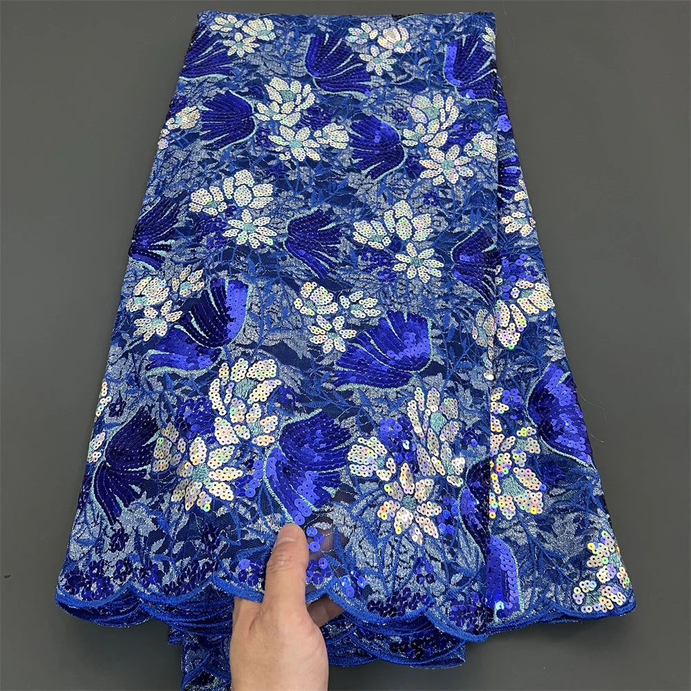 African Nigerian Tulle Lace Fabric - 3D Sequins Embroidery