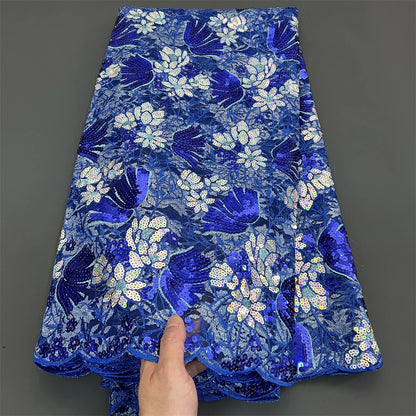 African Nigerian Tulle Lace Fabric - 3D Sequins Embroidery