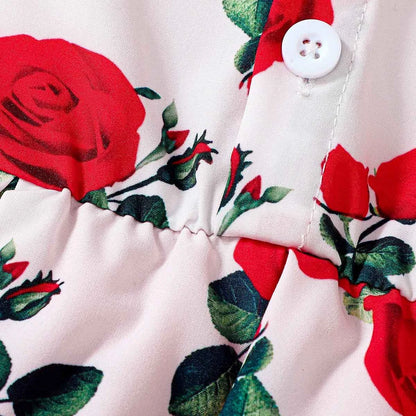 Girls Rose Print Dress Sleeveless Design Big Red Bow Sweet Princess Skirt Children's Clothing Kids' Dresses