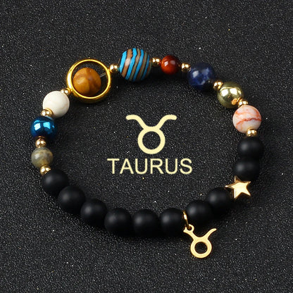 Universe Galaxy Eight Planets 12 Constellation Bracelets for Women Natural Stone Solar System Bracelets Libra Virgo Leo Jewelry