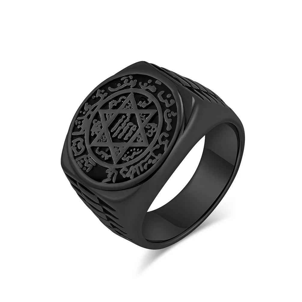 Seal Solomon Six-Pointed Star 12 Constellation Talisman Health Prosperity Ring