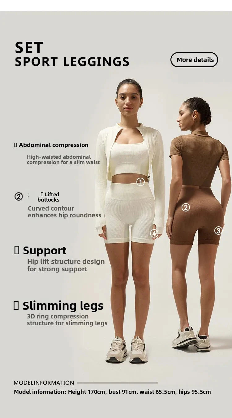 Fitn Yoga Clothes Set High Collar Zipper Bal ort Sve Long Sve orts Women's Sportswear Tee-quarter Length ...