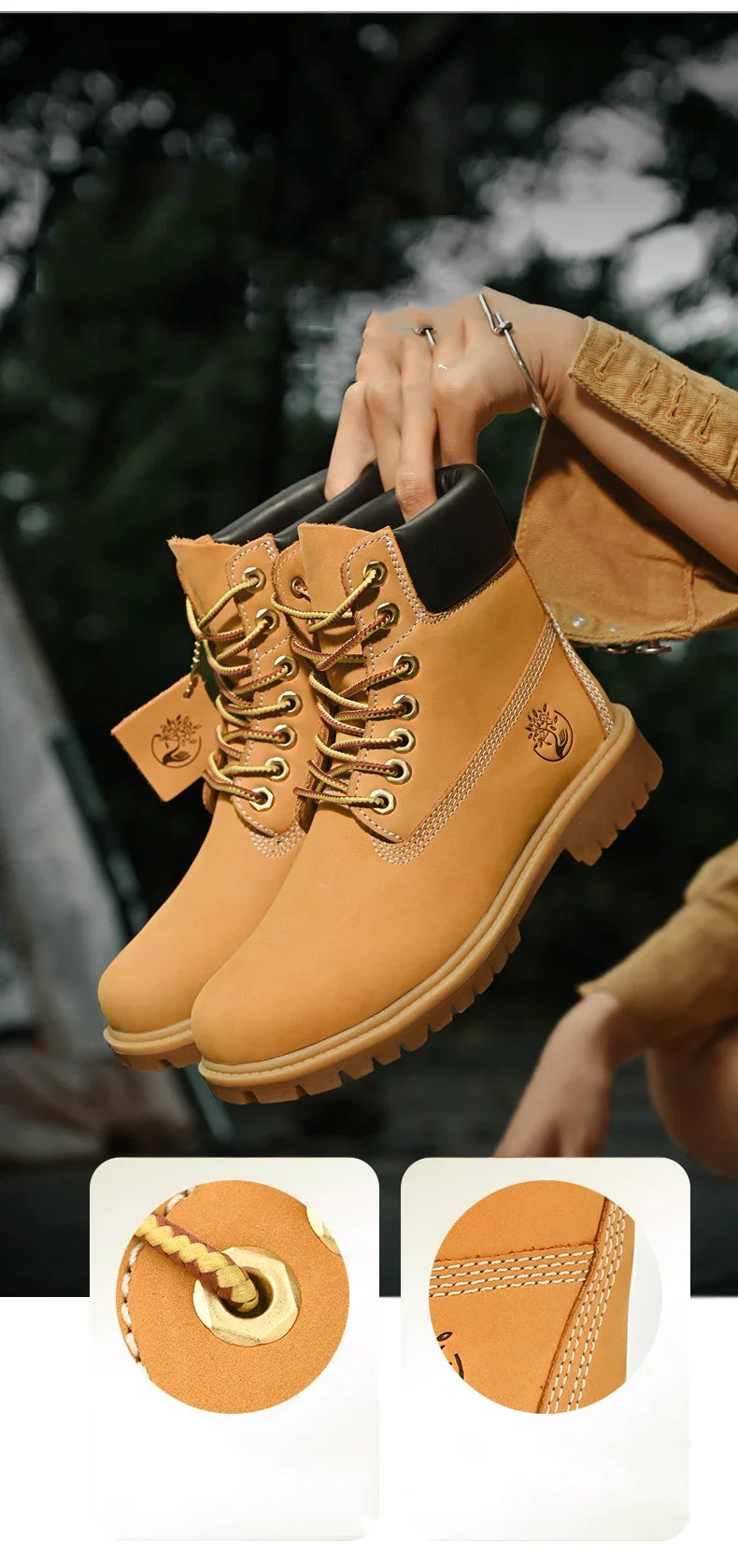 Boots Men High Top Boots High Quality Women Leather Shoes Fashion Outdoor Sneakers Men Lace Up Non-Slip Ankle Boots for Couple - AMULET RING STORE