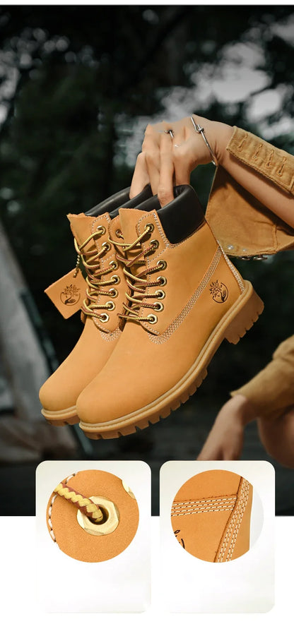 Boots Men High Top Boots High Quality Women Leather Shoes Fashion Outdoor Sneakers Men Lace Up Non-Slip Ankle Boots for Couple - AMULET RING STORE