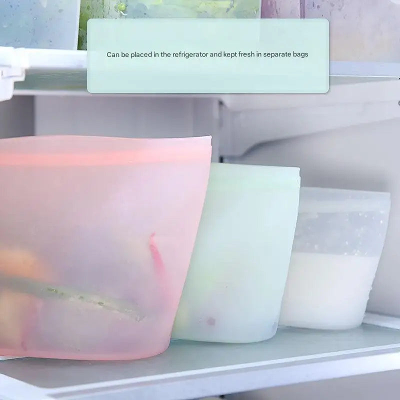 1/3/4Pcs/Pack Silicone Storage Bag,Reusable Food Grade Fresh-keeping Zipper Bags,BPA Free,Leakproof,Microwave&Dishwasher Safe - AMULET RING STORE