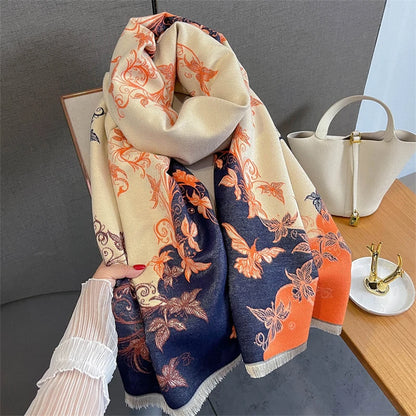 2025 Winter Warm Cashmere Scarf for Women Luxury Print Pashmina Shawl Wrap Neckerchief Female Bufanda Echarpe Design Headband - AMULET RING STORE
