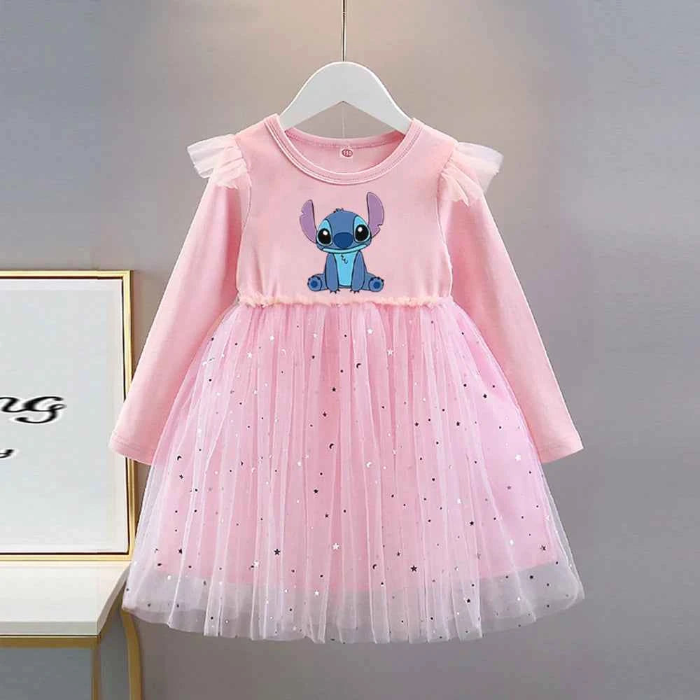 Girls Dress 2025 New Kids Clothes Autumn Long sleeves Disney Children Stitch Princess Dresses Baby Girl Cute Birthday Party 2-8Y