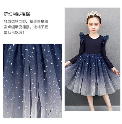2025 New Red Princess Dress Baby Girls Dress Spring Kids Clothes Dress Party Long-sleeved For Children Dress Rainbow 3-10T