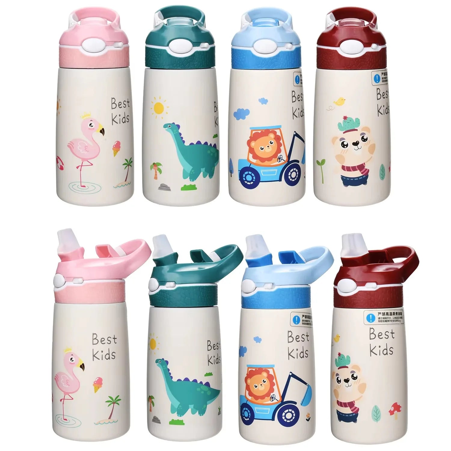 400ML Kids Water Bottle Cartoon Animal Thermos Mug Baby Duck Billed Straw 316 Stainless Steel Vacuum Flasks Thermos Bottle - AMULET RING STORE