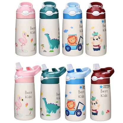 400ML Kids Water Bottle Cartoon Animal Thermos Mug Baby Duck Billed Straw 316 Stainless Steel Vacuum Flasks Thermos Bottle - AMULET RING STORE
