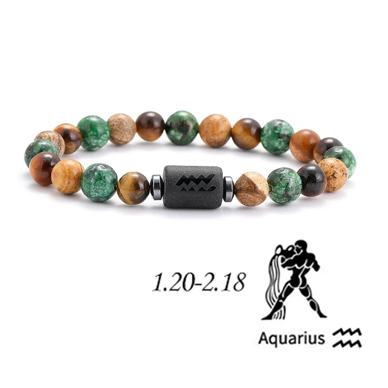 12 Zodiac Signs Natural Stone Bracelets Leo Capricorn Taurus Cancer Bracelets Women Men Couple Friendship Jewelry Gift Bracelets