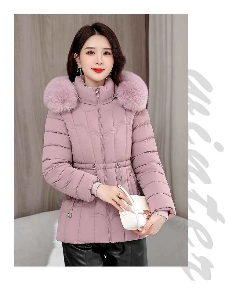 Winter 2025 New Down Jacket Women Parkas Fashion High-Quality Warm Cotton Padded Coat Ladies Short Overcoat Hooded Overwear Tops