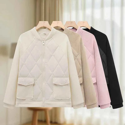 Women Padded Jacket round neck Long Sleeves patchwork coat Winter Warm Top Outerwear