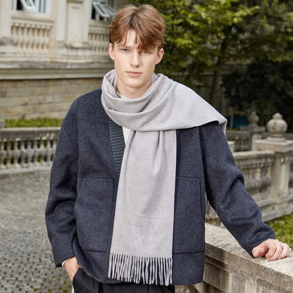 Classic Simple Solid Wool Blend Scarf Women Men Fall Winter High Quality Woolen Shawl Thick Warm Tassel Muffler Female Male Wrap
