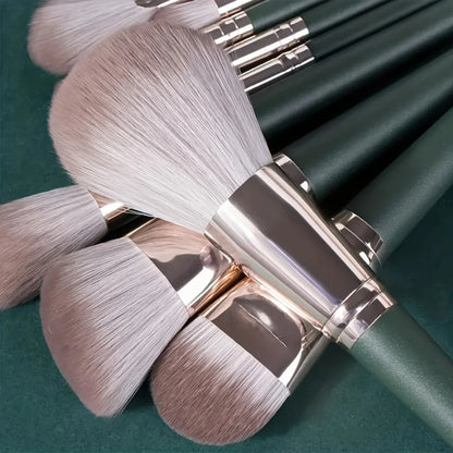 Green Cloud 14-Piece Makeup Brush Set - Super Soft Full Beginner Set for Paint, Powder, and Foundation - Beauty Tools - AMULET RING STORE