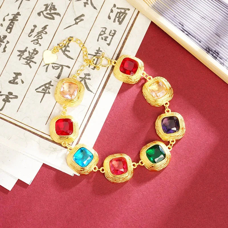 Luxury 24K 9999 Pure Gold real gold Women's bracelet court style multicolor sugar bracelet - AMULET RING STORE