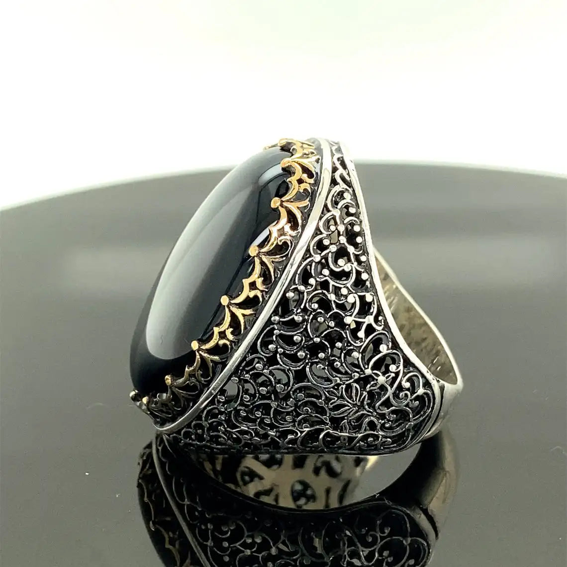 925 Sterling Silver Black Onyx Stone Men's Ring, Ottoman Jewelry Hand Made