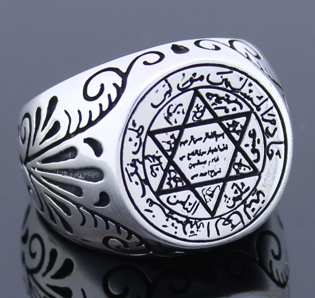 Solid 925 Sterling Silver Turkish Handmade Seal of Solomon Men's Ring