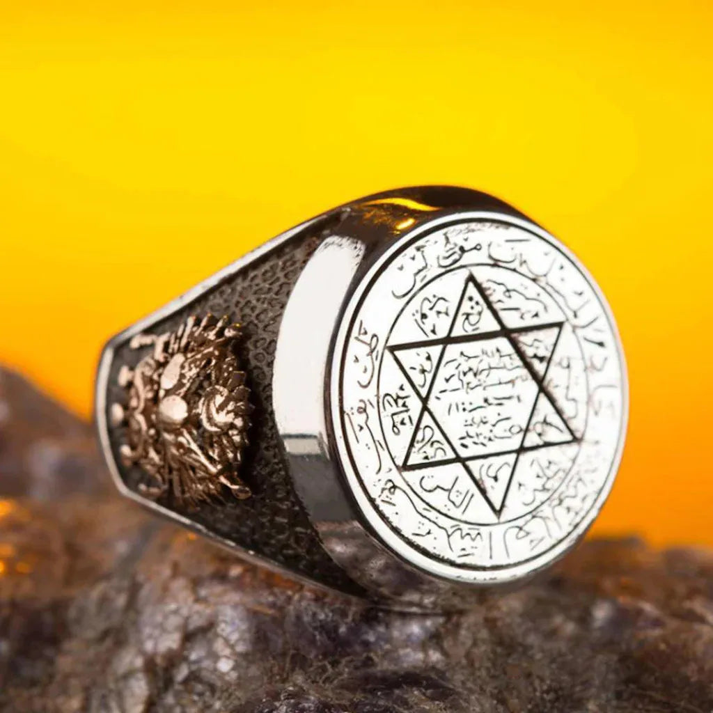 925 Sterling Silver Seal of Solomon Men's Ottoman Crest Ring