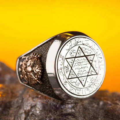 925 Sterling Silver Seal of Solomon Men's Ottoman Crest Ring AMULET RING STORE