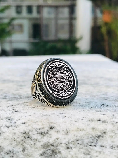 Elegant Big Design 925 Sterling Silver Seal Of Solomon Men's Ring Microstone With Star Of David