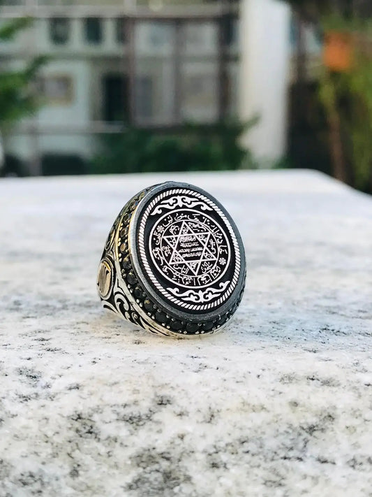 Elegant Big Design 925 Sterling Silver Seal Of Solomon Men's Ring Microstone With Star Of David AMULET RING STORE