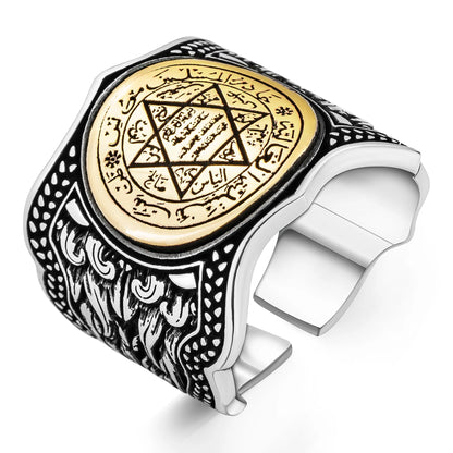 Solid 925 Sterling Silver Adjustable Seal Of Solomon Men's Ring Business David Of Star Thumb And Rings Jewelery Gift For Him