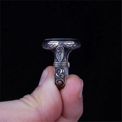 925K Sterling Silver Seal of Solomon Engraved Ring