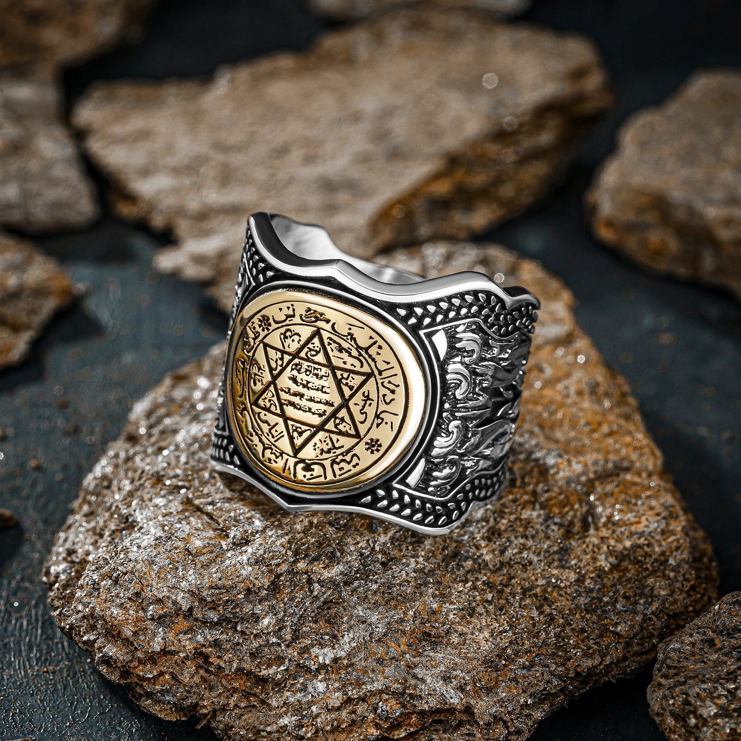 Solid 925 Sterling Silver Adjustable Seal Of Solomon Men's Ring Business David Of Star Thumb And Rings Jewelery Gift For Him