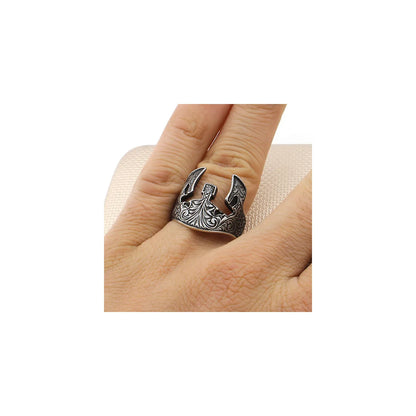 925 Sterling Silver Elegant Morion Motif Model Without Stone Men's Ring Exclusive Chic Accessory for Men Special Ring