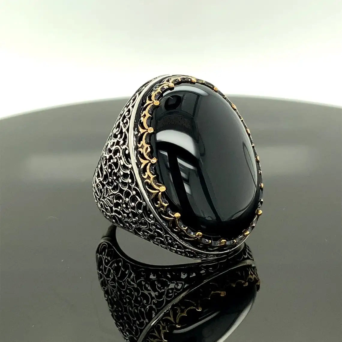 925 Sterling Silver Black Onyx Stone Men's Ring, Ottoman Jewelry Hand Made