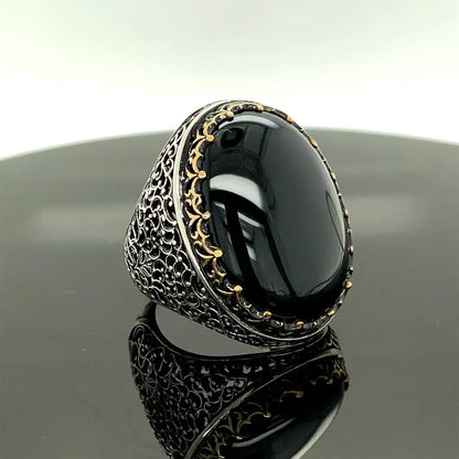 925 Sterling Silver Black Onyx Stone Men's Ring, Ottoman Jewelry Hand Made