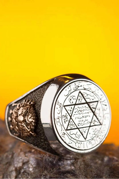 Male Ottoman Crested And Moon Star Seal of Solomon Ring