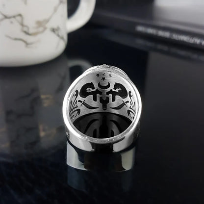 Elegant Round Design 925 Sterling Silver Surah Fatiha Written Men's Ring