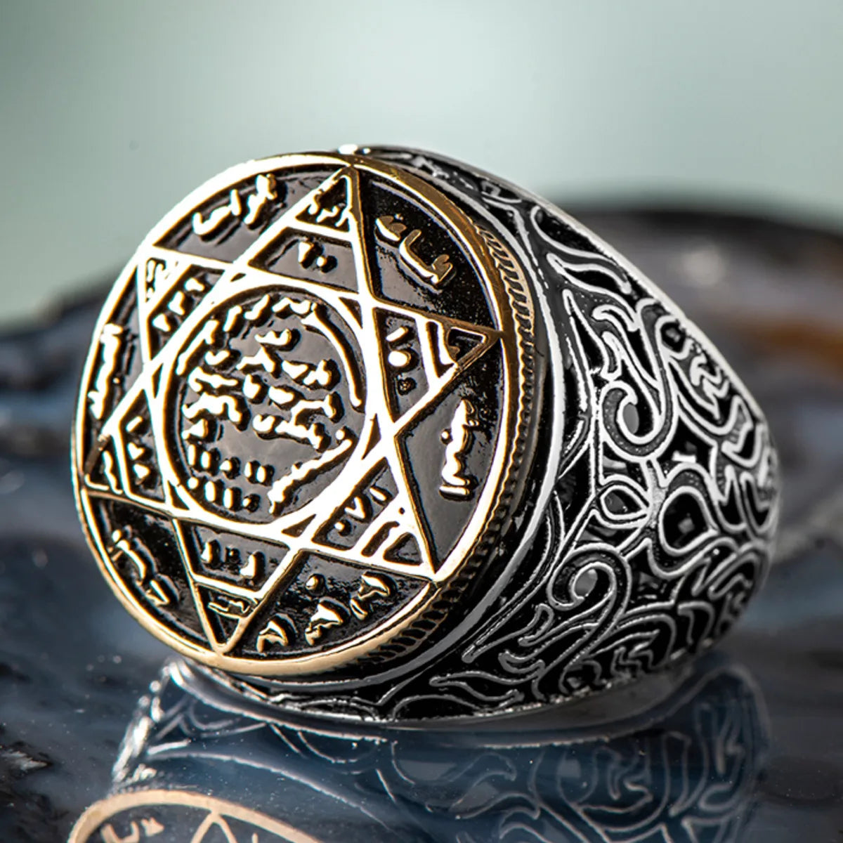 925 Sterling Silver the Seal of Solomon Ring Religious Men's Ring Star of David Ring of Exclusive Accessory Ring for Men AMULET RING STORE