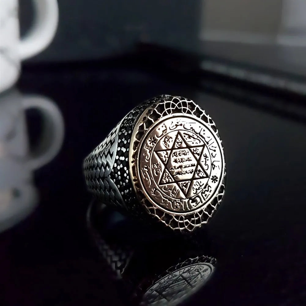 Elegant Design 925 Sterling Silver Side Zircon Stone Seal Of Solomon Men's Ring Busines David Of Star Jewelery Gift for Him accesory