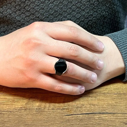 Solid 925 Sterling Silver Round Black Onyx With Zircon Men's Ring Business High Quality Handmade Jewelry Gift For Him