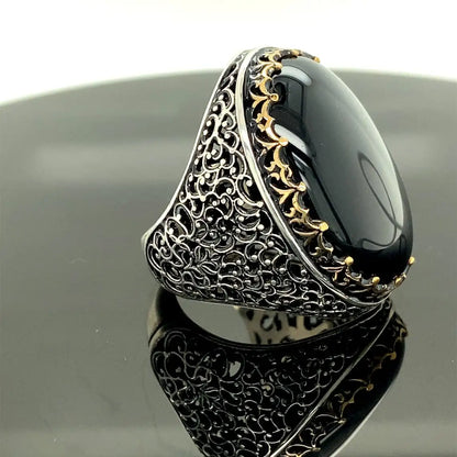 925 Sterling Silver Black Onyx Stone Men's Ring, Ottoman Jewelry Hand Made