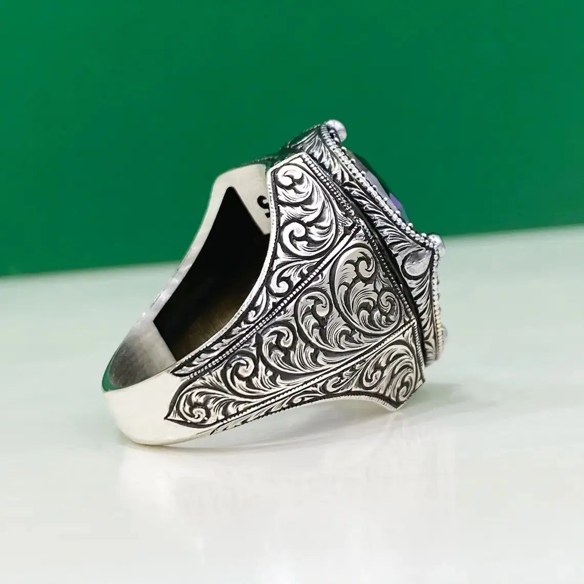 Genuine 925 Sterling Silver Ring for Men's Mystic Topaz King Crown Design Victorian Occult Fashion Jewelry Gift AMULET RING STORE