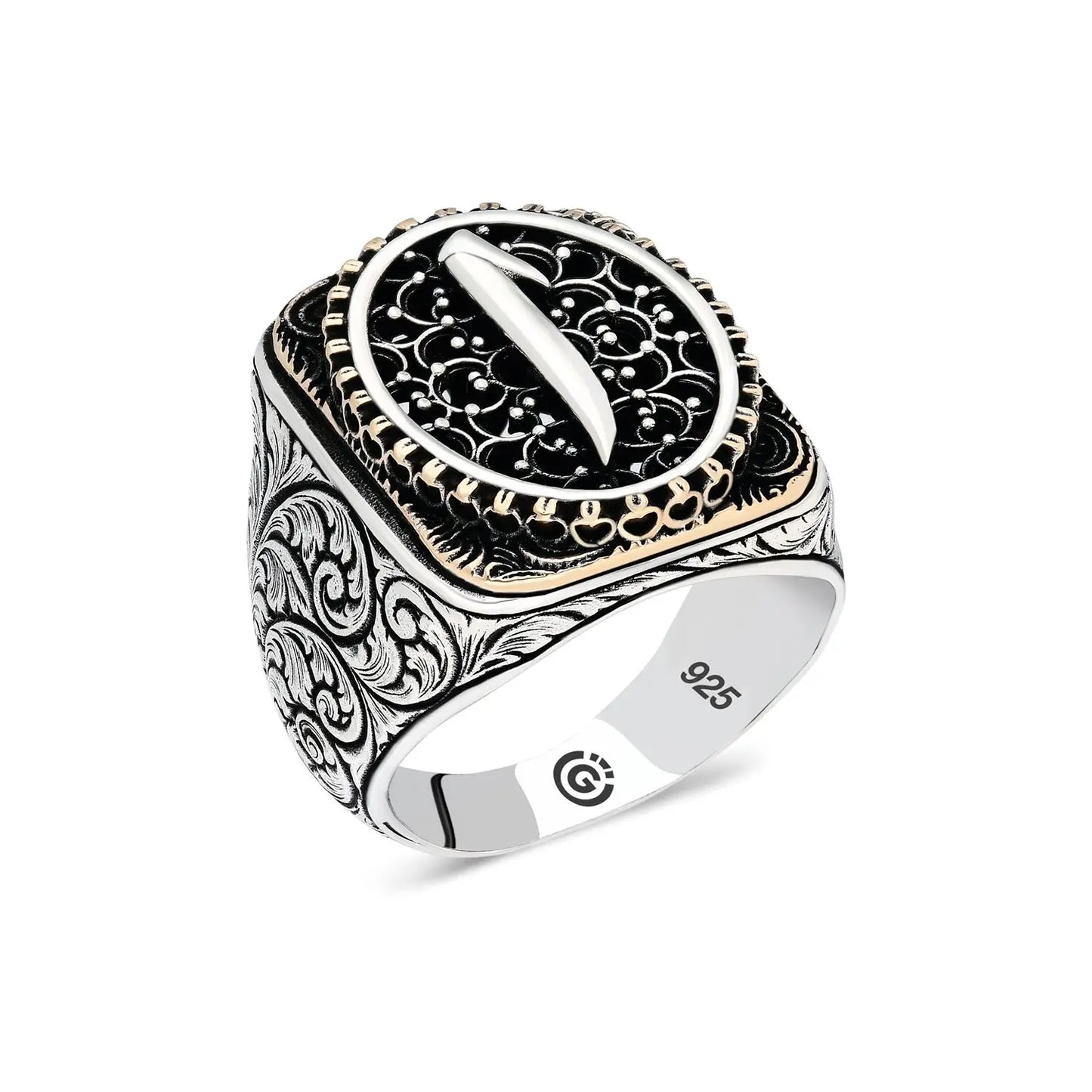 Elegant Design 925Sterling Silver Seal Of Solomon Aleph Double Eagle And Sword Men's Ring