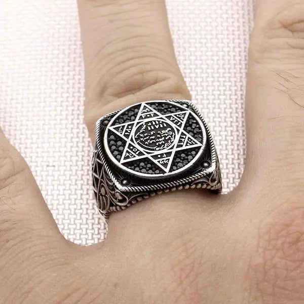 Solid 925 Sterling Silver Seal Of Solomon With Micro Zircon Stone Men's Ring David Of Star Handmade Jewelry Gift For Him