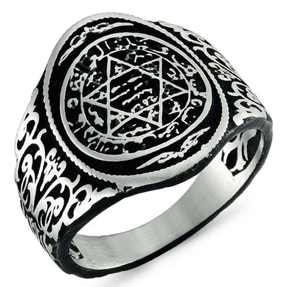 Solid 925 Sterling Silver Seal of Solomon Men's Ring