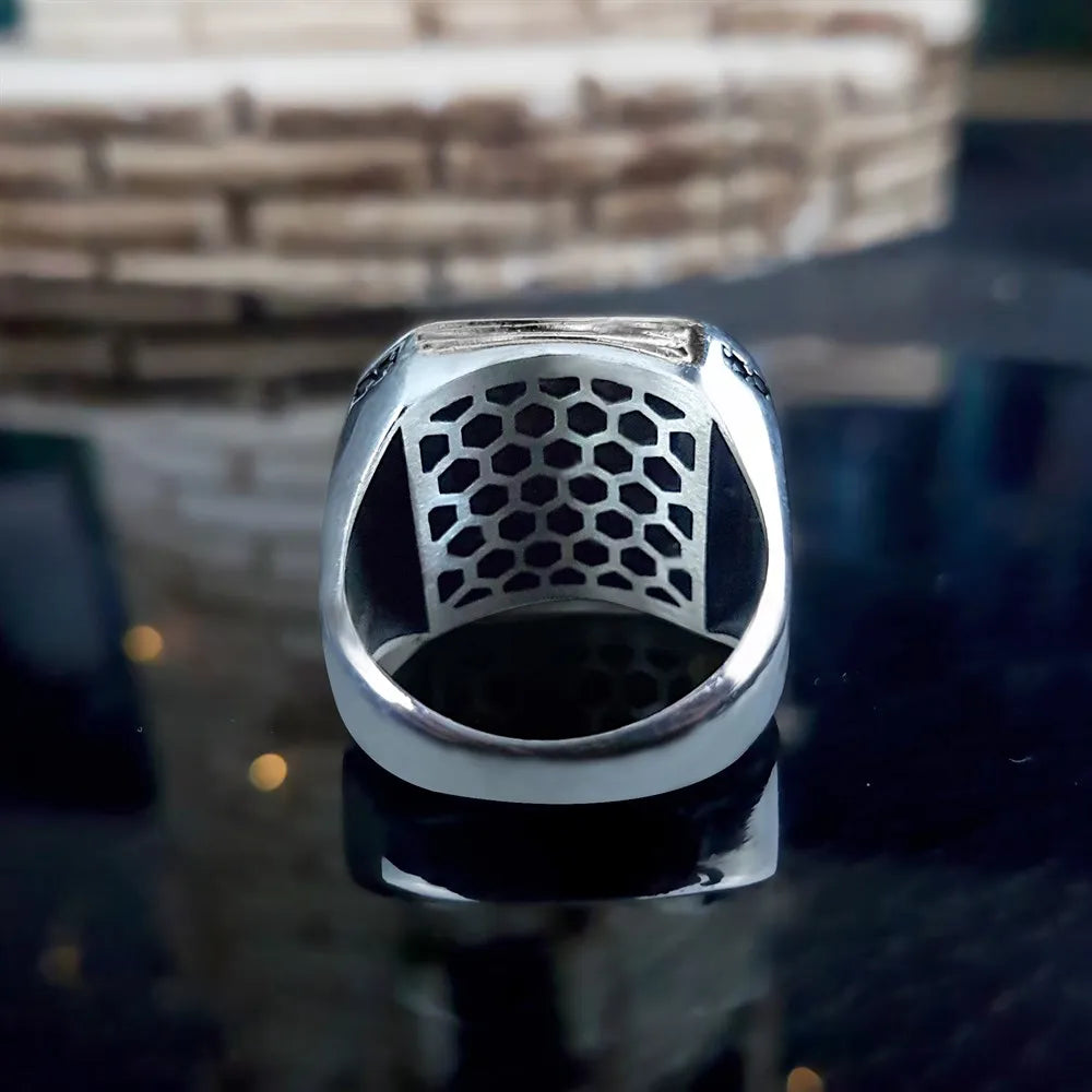 Elegant Design 925 Sterling Silver Seal Of Solomon Men's Ring Side