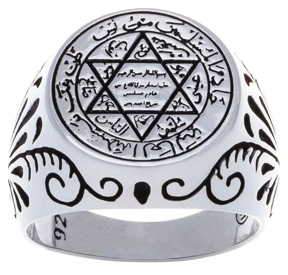 Solid 925 Sterling Silver Turkish Handmade Seal of Solomon Men's Ring