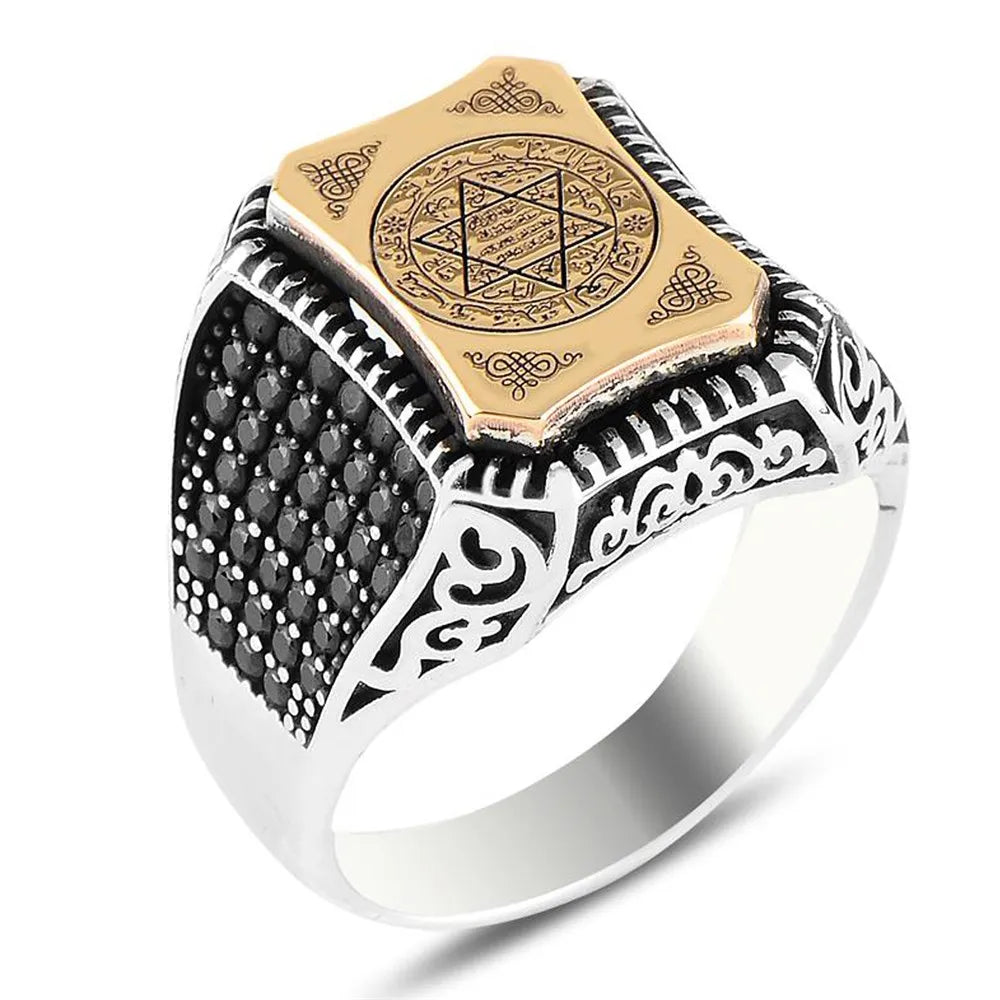 Solid 925 Sterling Silver Seal Of Solomon With Zirconia Men's Ring David Of Star High Quality Handmade Jewelry Gift For Him