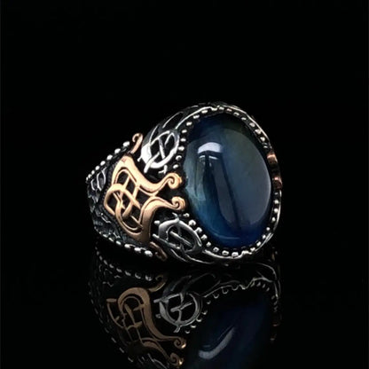 Natural Tiger Eyes Silver Celtic Ring