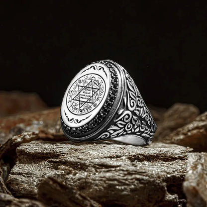 Seal Of Solomon With Zirconia Silver Victorian Ring New Authentic Sterling Silver Antique Turkish Master Hand Ring Men's Rustic