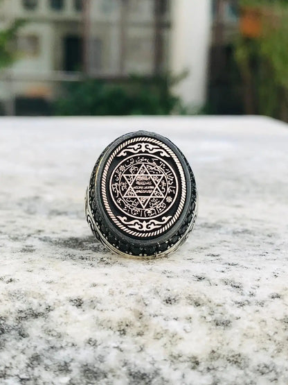 Elegant Big Design 925 Sterling Silver Seal Of Solomon Men's Ring Microstone With Star Of David